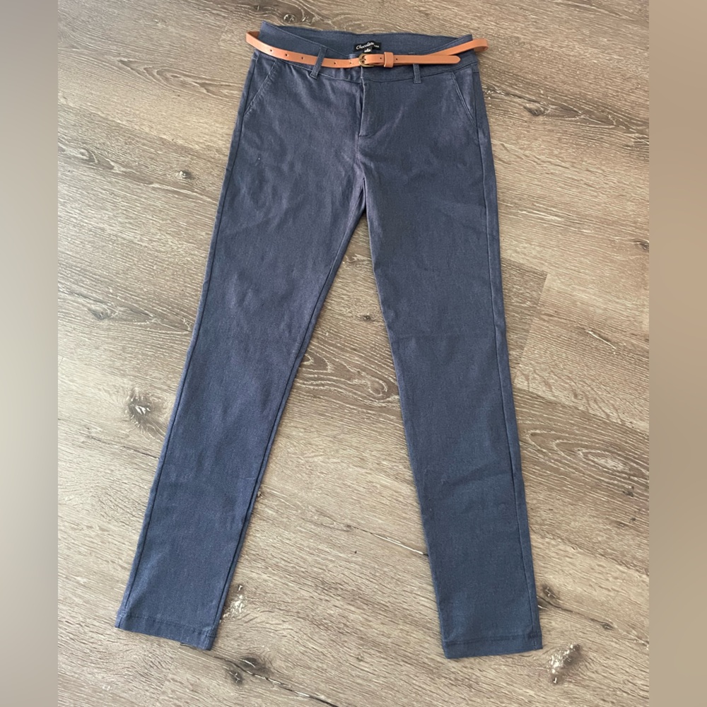 Chocolate Women's Blue Jeggings with Tan Belt